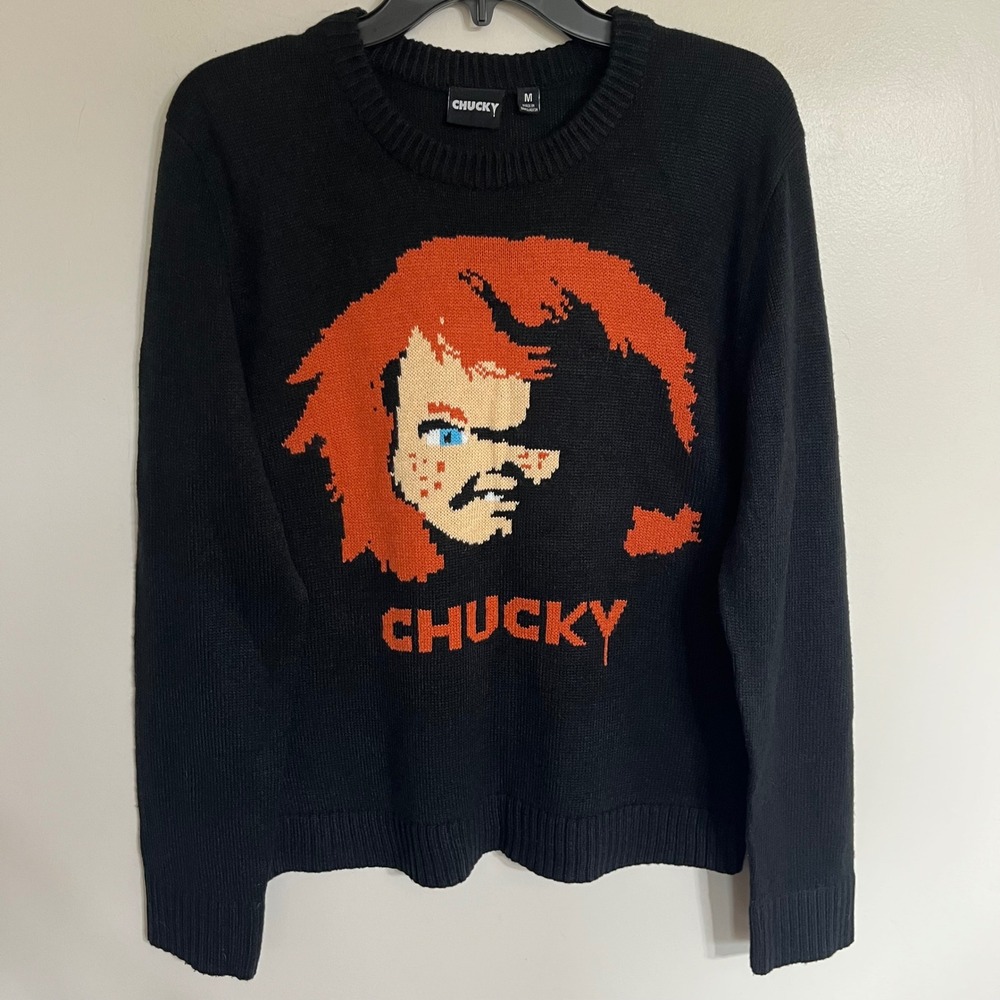 Chucky Horror Movie‎ Graphic Knit Sweater Black Medium Child's Play Pullover